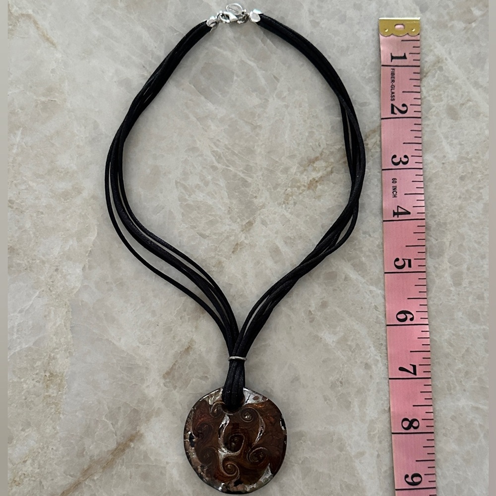 Gorgeous Murano Glass Pendant Dyadema 925 Sterling Silver Italy Leather Cord